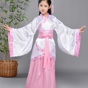 LTTVQM Girls Ancient Chinese Traditional Hanfu Dress with Midi Skirt Festival Cosplay Fancy Dresses Japanese Kimono Halloween Cosplay Performance Outfit Pink 7-8 Years
