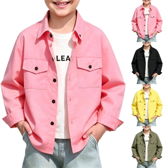 LTTVQM Girls Boys Button Down Shirt Casual Long Sleeve Collared Comfortable School Uniform Shirts with 2 Pockets Fashion Basic Classic Relaxed Fit Blouse Pink 10-11 Year