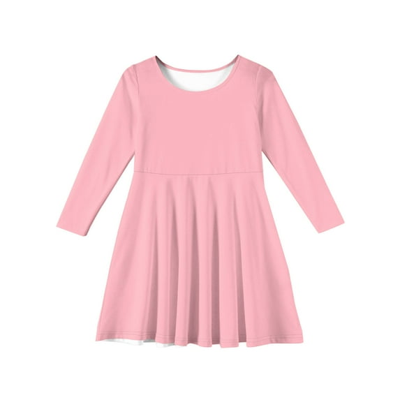 LTTVQM Girls Casual Dresses 11-12 Summer Solid Color Long Sleeve Midi Dress Cute Round Neck Sundress Comfy Church Dress Pink