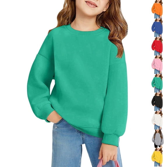 LTTVQM Girls Crewneck Sweatshirts Long Sleeve Solid Color Casual Lightweight Fleece Pullover Soft Fall Fashion Hoodies 1-12 Years