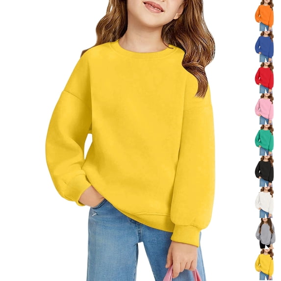 LTTVQM Girls Crewneck Sweatshirts Long Sleeve Solid Color Casual Lightweight Fleece Pullover Soft Fall Fashion Hoodies 1-12 Years