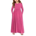thumbnail image 1 of LTTVQM Girls Dresses Size 4-5 Casual Solid Color Sundress Vacation Long Sleeve A-Line Dresses Trendy Round Neck Maxi Dress with Pocket Hot Pink 4-5, 1 of 4