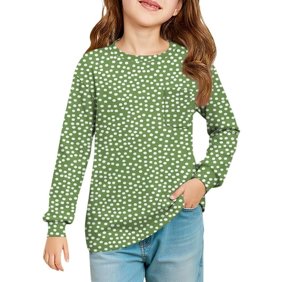 LTTVQM Girls Long Sleeve Shirts 11-12 Fall Winter Casual Floral Print T-Shirts Casual Tops Trendy Clothes Crew Neck with Pocket Green 11-12 Years