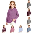 thumbnail image 1 of LTTVQM Girls Polo Shirt Casual Performance Striped Long Sleeve Quick Dry Collared School Uniform Relaxed Fit Cozy Breathable Blouse Purple 5-6 Year, 1 of 1