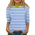 thumbnail image 1 of LTTVQM Girls T Shirts 3/4 Sleeve Size 5-6 Cute Striped Print Tops Soft Crew Neck Blouse Tween Girls Winter Trendy Clothes Light Blue 5-6 Years, 1 of 4