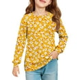 thumbnail image 1 of LTTVQM Girls Shirts Long Sleeve Size 7-8 Fall Winter Cute Floral Print Tee Comfy Tunic Tops Fashion Clothes Crew Neck with Pocket Earthy Yellow 7-8 Years, 1 of 4