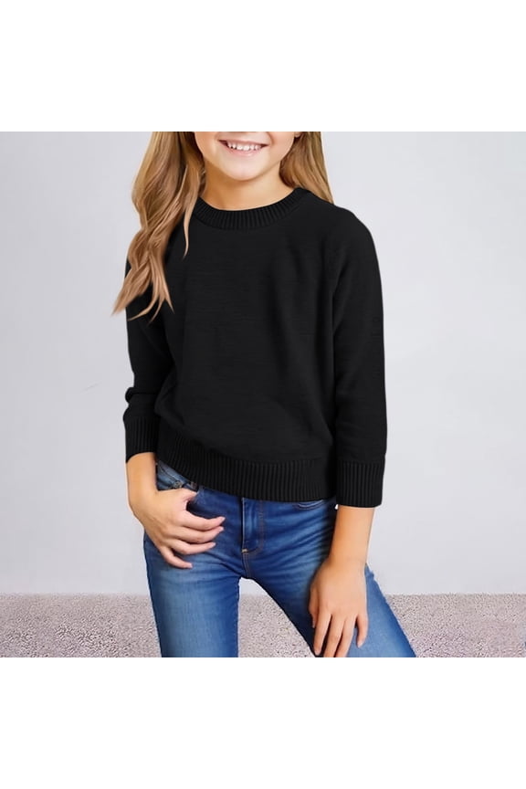 Girls Sweatshirts Cable Knit 9-10 Long Sleeve Fall Casual Crewneck Sweaters Soft Pullover Top Fashion Blouse for Girls Black 9-10
