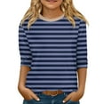 thumbnail image 1 of LTTVQM Three Quarter Sleeve Tops for Girls Size 10-11 Winter Fashion Striped Graphic Casual T Shirts Comfy Round Neck Blouse Tween Girls Clothes Navy 10-11 Years, 1 of 4