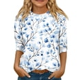 thumbnail image 1 of LTTVQM Girls Tops 5-6 Fall Trendy Floral Graphic Tee 3/4 Length Sleeve Loose Fit Crew Neck Blouse Tween Girls Casual Clothes Blue 5-6 Years, 1 of 4