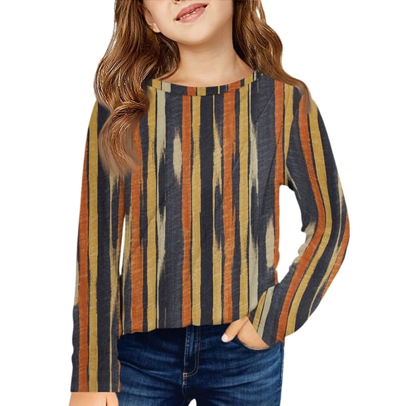 LTTVQM Girls Tunic Tops 9-10 Long Sleeve Casual Fall Winter Western Style Print Tunic Blouses Basic Crew Neck Pullover Trendy T-Shirts Orange 9-10 Years