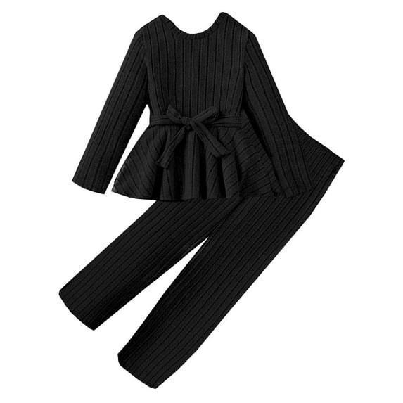 LTTVQM Girls Two Piece Sets 8-12 Cotton Soft Long Sleeve Knit Shirts & Fashion Long Pants for Kids Girls Fall Winter Sets Outfits Black 11 Years