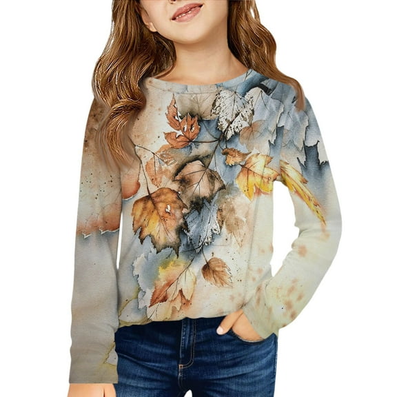 LTTVQM Girls Winter Shirts 7-8 Long Sleeve Casual Vintage Floral Graphic Tunic Tops Cute Crew Neck Blouse Holiday T-Shirts Yellow 7-8 Years