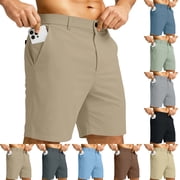 LTTVQM Golf Shorts Men 7" Flat Front Casual Work Dress Shorts Quick Dry Stretch Breathable Lightweight with 3 Pockets for Work Khaki L