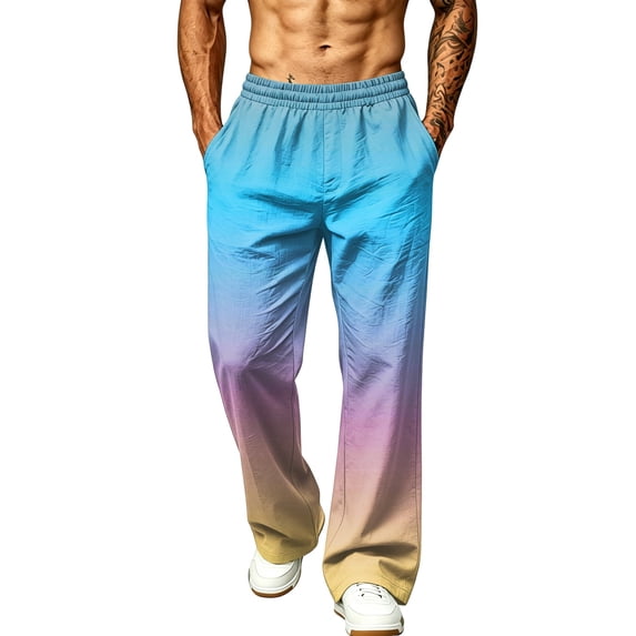 LTTVQM Gradient Print Wide Leg Sweat Pants Dark Fade Pattern Elastic Drawstring Waist Loose Fit Mens Outdoor Athletic Full Length Trousers Light Blue 3XL