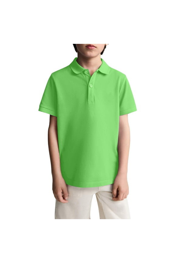 Green Polo Uniform Shirts for Kids Boys School Short Sleeve Top Casual Button Tshirts 2025 New with Collar Golf Polo Shirts Comfy Clothing Green 7-8 Years