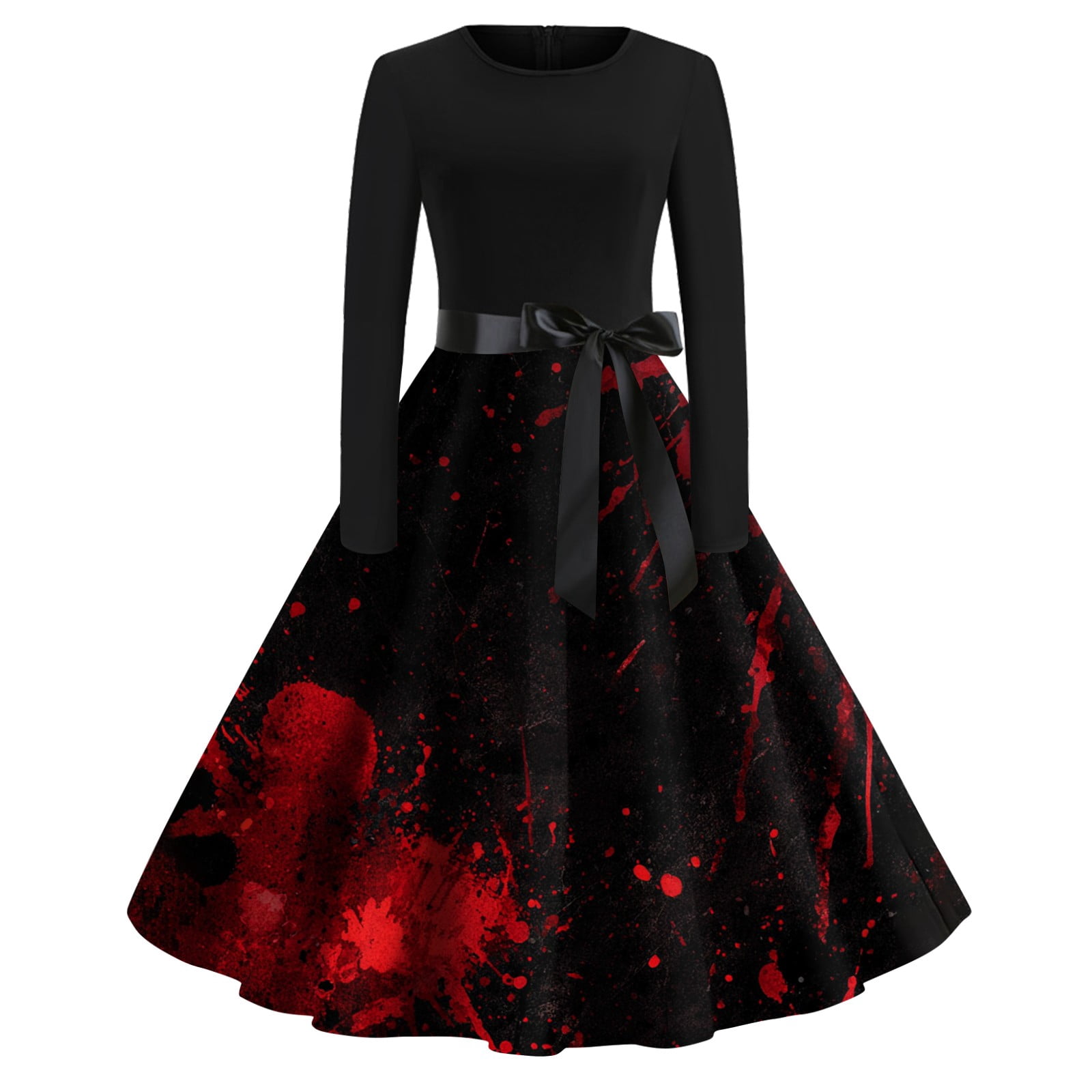 Women's Halloween Pumpkin Print Long Sleeve Swing Dress