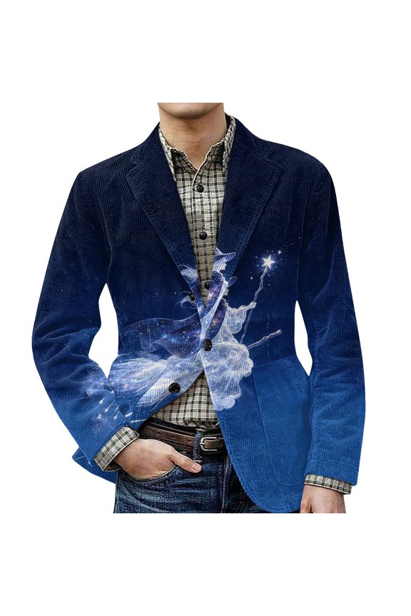Halloween Full Print Casual Suit Coat For Men Abstract Creepy Holiday Art Full Sleeve Print Breathable Daily Casual Coat Blue L