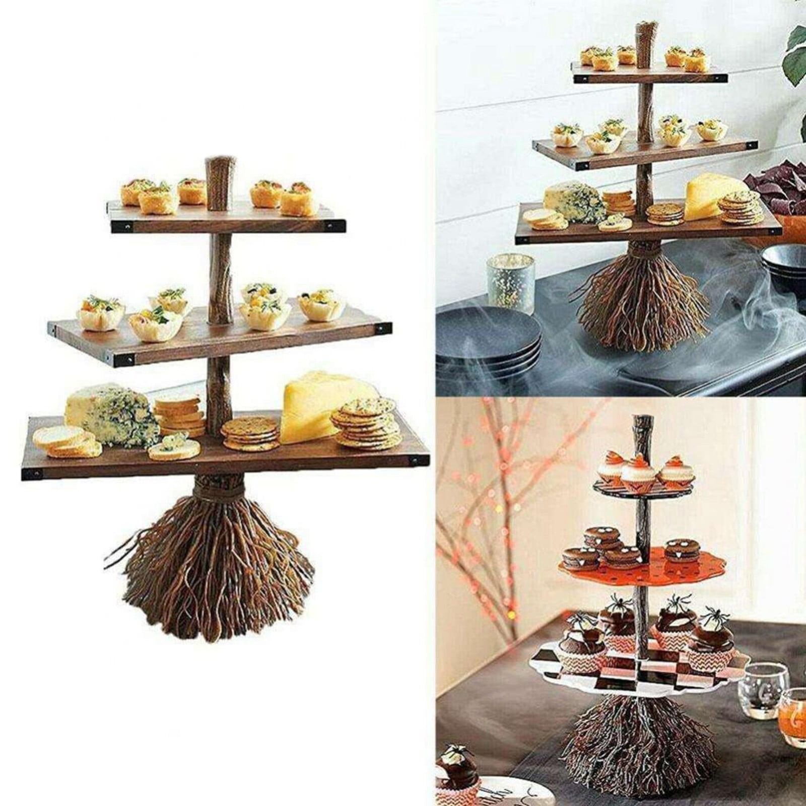 LTTVQM Halloween Pumpkin Snack Bowl Stand Halloween Broomstick Snack