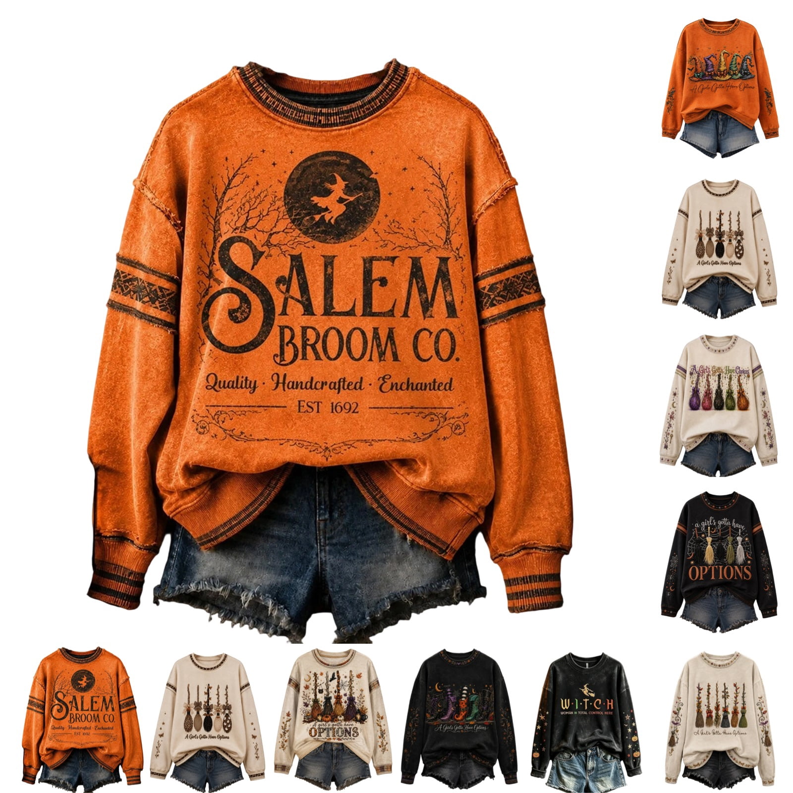 Halloween Sweatshirt for Women Spooky Witch Salem Moonlight Graphic Oversized Long Sleeve Airy Fabric For Halloween Cosplay Weekend Wear Shirts