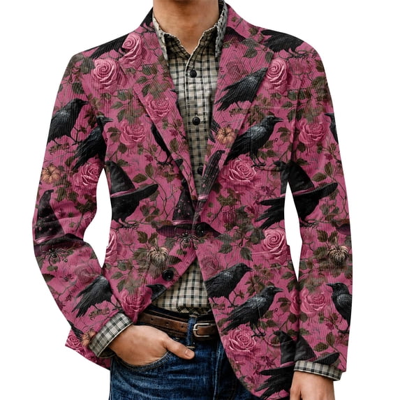 LTTVQM Halloween Weekend All Occasion Corduroy Suit Jacket Men Warm Fabric Side Pockets Relaxed Notched Lapel Single Button Blazer Business Outer Coat Vermilion XL