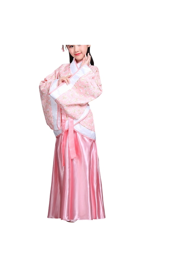 Hanfu Dress for Girls Size 7-8 Chinese Dress Traditional with Midi Skirt Festival Cosplay Fancy Dress Japanese Kimono Halloween Cosplay Performance Outfit Pink 7-8 Years