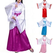 LTTVQM Hanfu Traditional Chinese Costume for Girls Old Costumes with Midi Skirt Festival Cosplay Fancy Dress Japanese Kimono Halloween Cosplay Performance Outfit Purple 13-14 Years