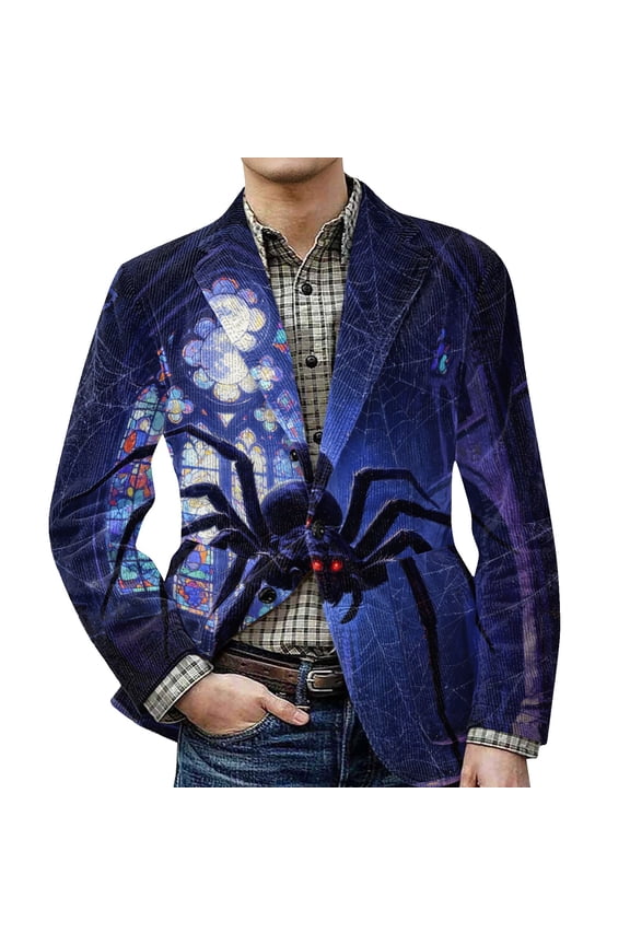 Happy Halloween 2026 Printed Corduroy Blazer For Men Single Tone Spooky Pumpkin Contrast Lapel Casual Festival Vacation Coat Purple Pink M