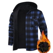 LTTVQM Hooded Flannel Shirt for Men Casual Button Down Plaid Shirt Jaket Fashion Cotton Long Sleeve Hoodie with Pocket Dark Blue S