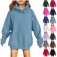 thumbnail image 1 of LTTVQM Hoodies For Girls Cute Oversized Fleece Sweatshirts Cute Drop Shoulder Hooded Pullover Tops Fall Winter Outfits Light Blue 3-14 Years, 1 of 6