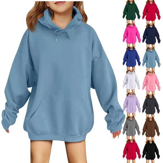 LTTVQM Hoodies For Girls Cute Oversized Fleece Sweatshirts Cute Drop Shoulder Hooded Pullover Tops Fall Winter Outfits Light Blue 3-14 Years