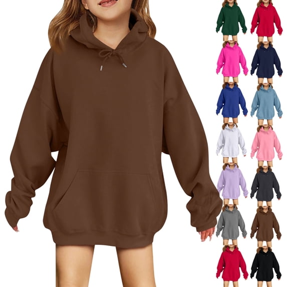 LTTVQM Hoodies for Girls Fall Fashion 2026 Trendy Pullover Hooded Sweatshirts with Pocket Long Sleeve Cute Hoodie Clothes Brown 3-14 Years