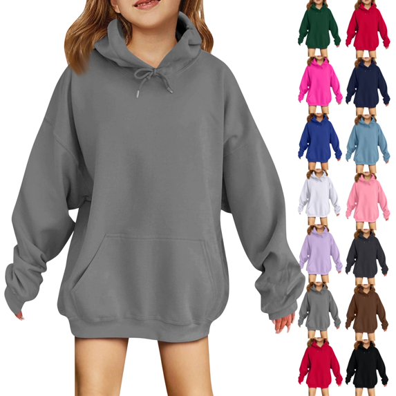 LTTVQM Hoodies for Teen Girls Cute Hoodie Oversized Preppy Basic Comfortable Soft Sweatshirts Tops Fall Winter 2026 Trendy Outfits Gray 3-14 Years