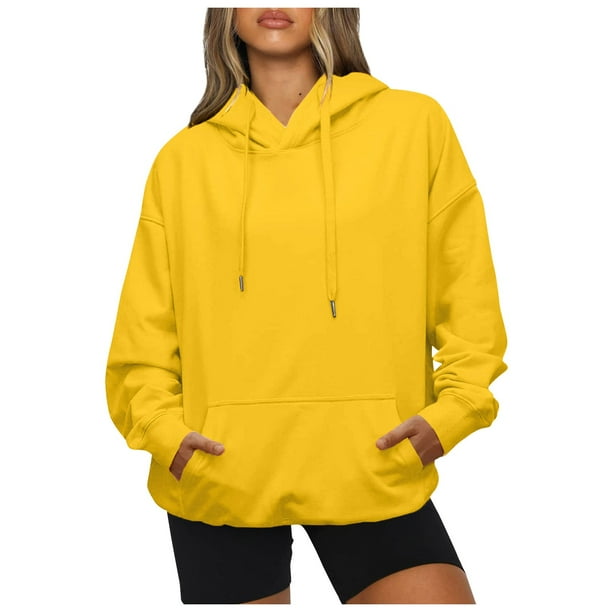 LTTVQM Hoodies for Women Loose Y2k Solid Color Hoodies Drawstring Oversized Long Sleeve Sweatshirts with Pocket Yellow XXXL Walmart Business Supplies