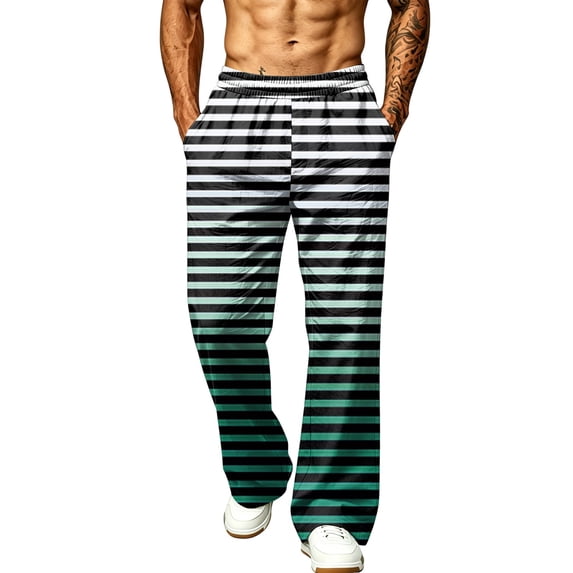 LTTVQM Horizontal Striped Wide Leg Lounge Pants Leisure Horizontal Line Stripe Lightweight Wrinkle Resistant Fabric Mens Everyday Walking Full Length Pants Navy 2XL