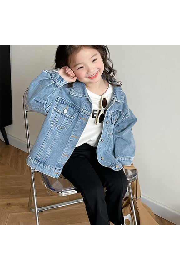 Jean Jacket for Little Girls Basic Long Sleeve Denim Jacket Cute Button Down Spring Fall Fashion Cowboy Coat BLue 9 Years
