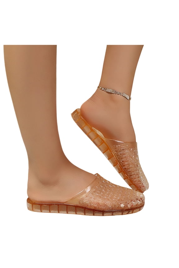 Jelly Mules for Women Transparent Glitter Clear Closed Toe Flat Sandals Lounge Lightweight Slip-On Travel Trendy Slippers Yellow 37(US-6.5)