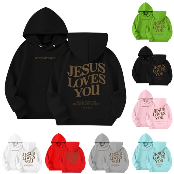 LTTVQM Jesus Loves You Hoodie for Girls Boys Christian Sweatshirt Christian Hoodies Oversized Jesus Sweatshirt Long Sleeve Pullover Black 3-14 Years