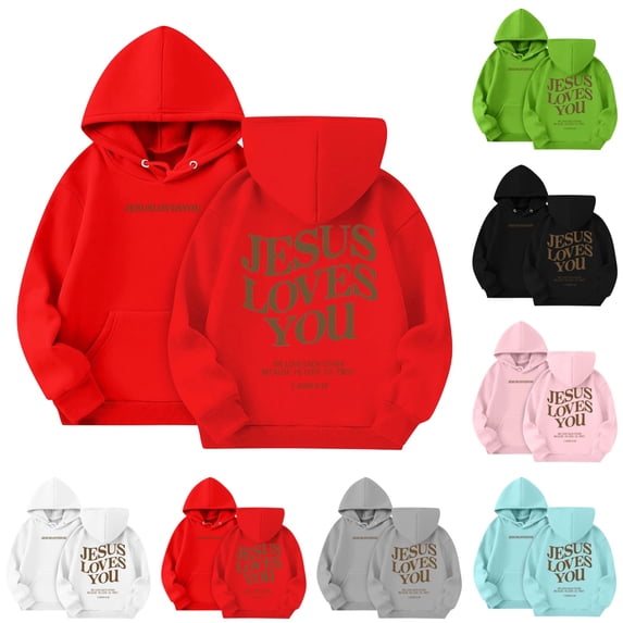 LTTVQM Jesus Loves You Hoodies for Girls Boys Letter Print Graphic Christian Hoodie Sweatshirt Long Sleeve Casual Pullover Tops Red 3-14 Years