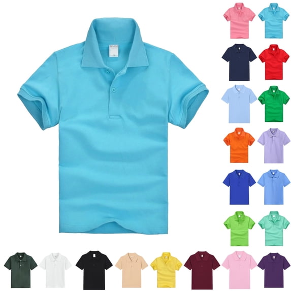 LTTVQM Junior Boys Uniforms Tops for School Short Sleeve Tops Casual Button Tshirts 2026 Spring New with Collar Golf Polo Shirts Lightweight Clothes Sky Blue 3-4 Years