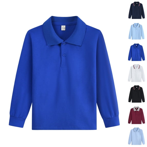 LTTVQM Junior Girls Polo Uniform Shirts School Long Sleeve Tops Casual Button Tennis T-Shirts 2026 Spring New with Collar Polo Shirts Comfy Clothes Blue 8-10 Years