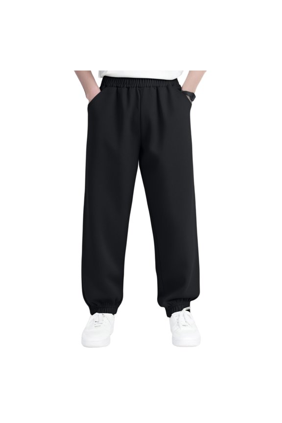 Kids Boys Athletic Sweatpants Elastic Waist Sport Joggers Pants with Pocket Casual Lightweight Active Running Pants Size 5-6 Years, Black