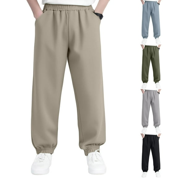 LTTVQM Kids Boys Athletic Sweatpants Elastic Waist Sport Joggers Pants with Pocket Casual Lightweight Active Running Pants Size 9-10 Years, Khaki