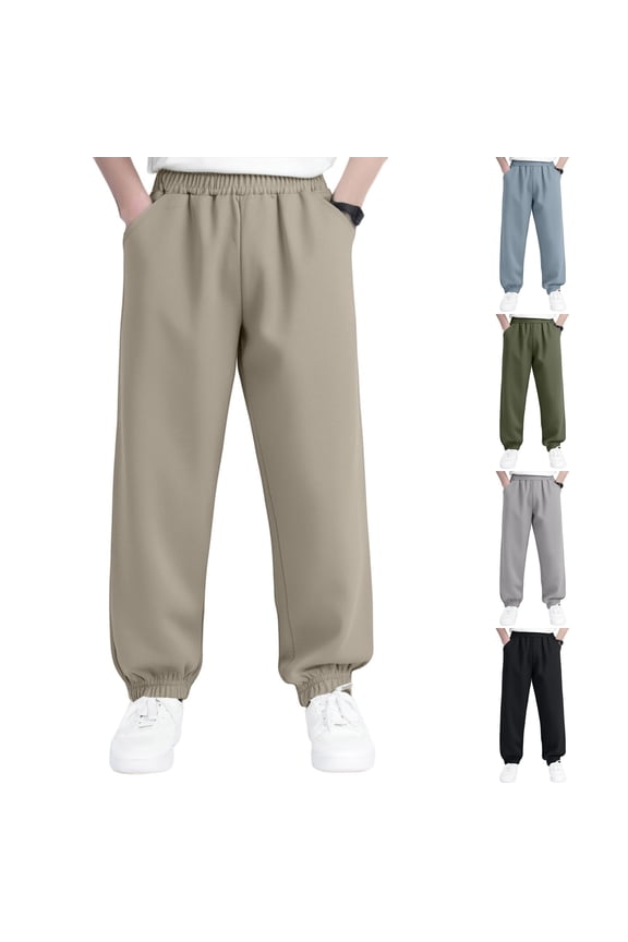 Kids Boys Athletic Sweatpants Elastic Waist Sport Joggers Pants with Pocket Casual Lightweight Active Running Pants Size 9-10 Years, Khaki