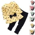 thumbnail image 1 of LTTVQM Kids Girls Clothes Cute Heart-Shaped Print Bow Tops Tee Shirt + Pants Leggings 2Pcs Outfits Set, 1 of 4