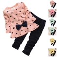 thumbnail image 1 of LTTVQM Kids Girls Clothes Cute Heart-Shaped Print Bow Tops Tee Shirt + Pants Leggings 2Pcs Outfits Set, 1 of 1