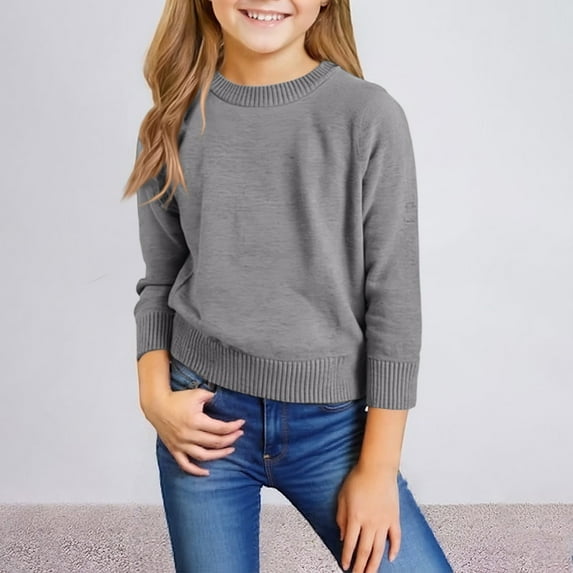 LTTVQM Kids Girls Sweaters Cotton Knit 18-24 Months Long Sleeve Winter Casual Crewneck Sweatshirts Comfy Pullover Trendy Blouses for Teen Girls Gray 18-24 Months