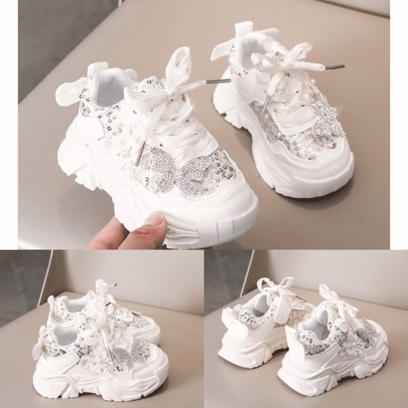 LTTVQM Kids Tennis Shoes Casual Orthopedic Arch Support Soft Anti-Slip Sneakers Lightweight Breathable Lace Up Running Footwear White 9 Toddler