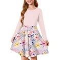thumbnail image 1 of LTTVQM Little Girls Cute Dresses Size 7-8 Summer Casual Floral Long Sleeve Midi Dress Flowy Round Neck Sundress Trendy A-Line Dress Light pink, 1 of 5