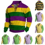 LTTVQM Long Sleeve Shirts for Men Work Jackets Shirt Stripe Vintage Top Long Sleeve Shirt Stand Collar Button Down Carnival Party Pullover Coat Elegant Jacket Dark Purple S