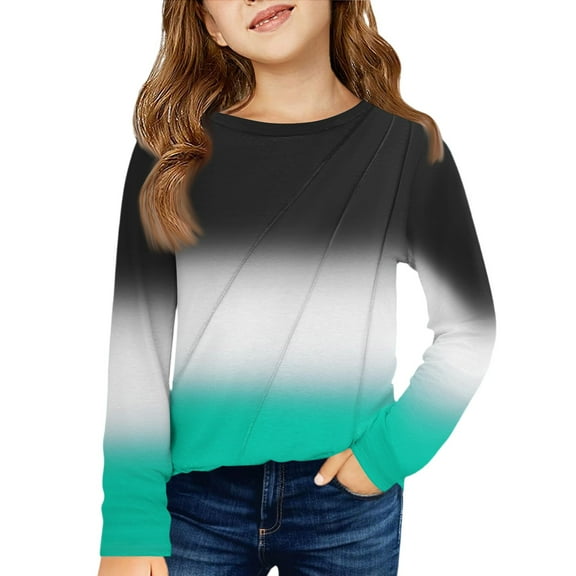 LTTVQM Long Sleeve Shirts for Toddler Girls 5-6 Casual Fall Tie Dye Print Tunic Tops Loose Fit Round Neck Pullover Fashion T-Shirts Mint Green 5-6 Years
